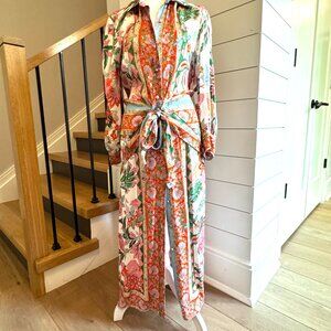 New!! MISA Los Angeles Kasbah Tie-Waist Floral Midi Shirtdress. size S
